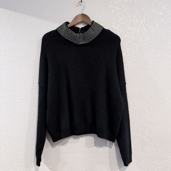 Endless Rose Embellished Neck Sweater Black Size Small Wool Blend Pullover Chic - Picture 2 of 10